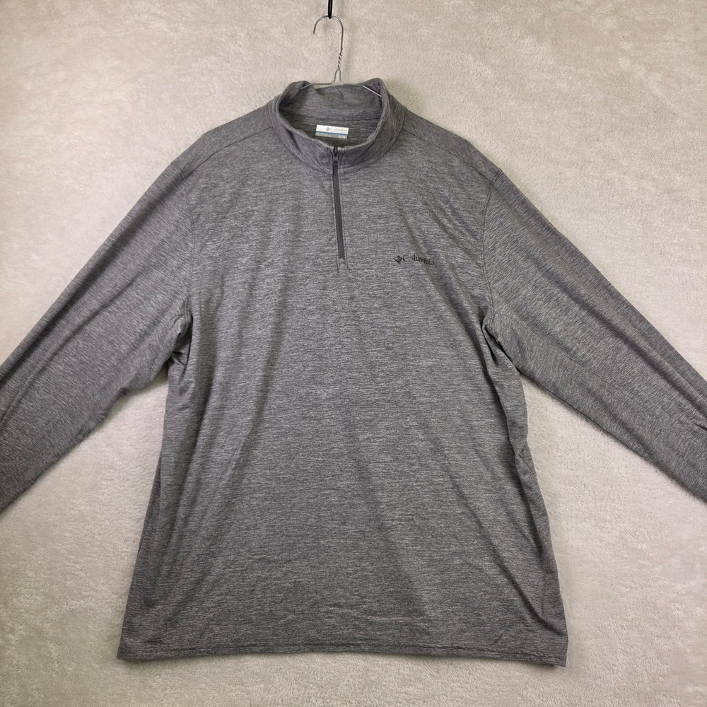 Columbia Mens XL Omni-Wick Quarter Zip Pullover Heather Grey Thumbhole Top